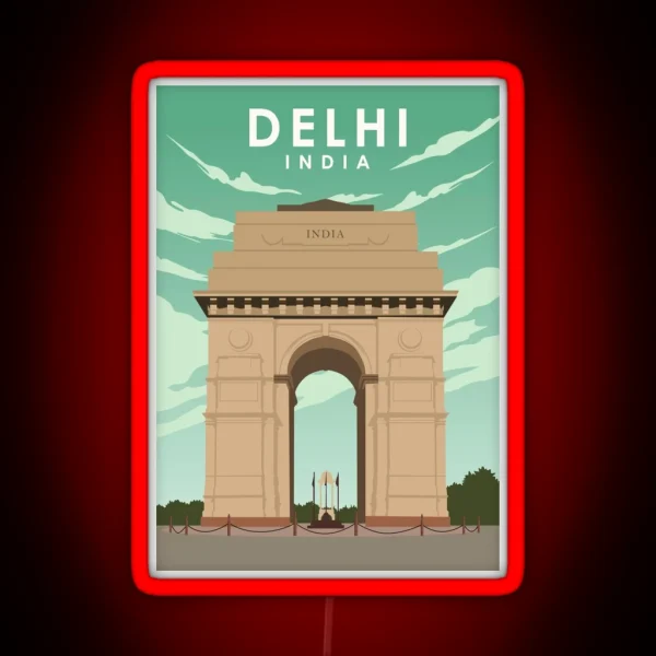 Delhi India Vintage Retro Minimal Travel RGB Neon Sign