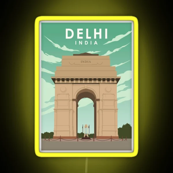 Delhi India Vintage Retro Minimal Travel RGB Neon Sign