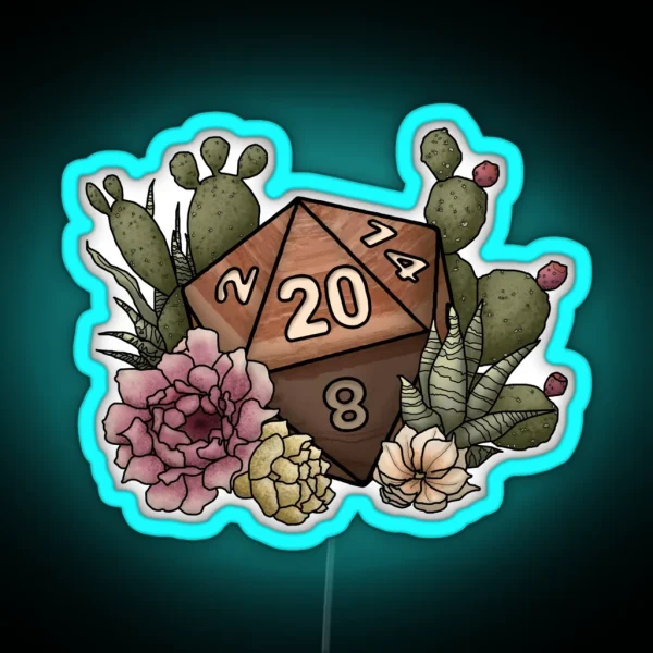 Desert D20 Tabletop Gaming Dice RGB Neon Sign