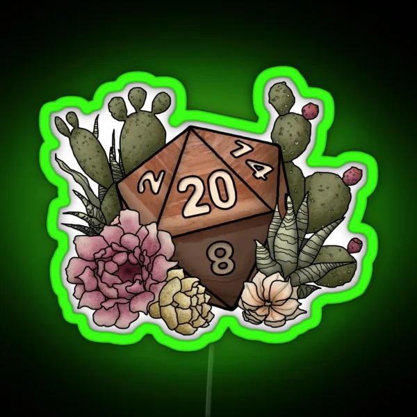 Desert D20 Tabletop Gaming Dice RGB Neon Sign