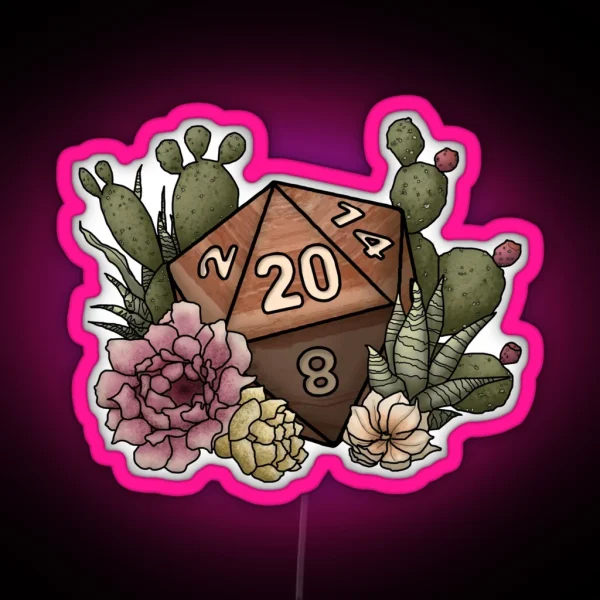 Desert D20 Tabletop Gaming Dice RGB Neon Sign