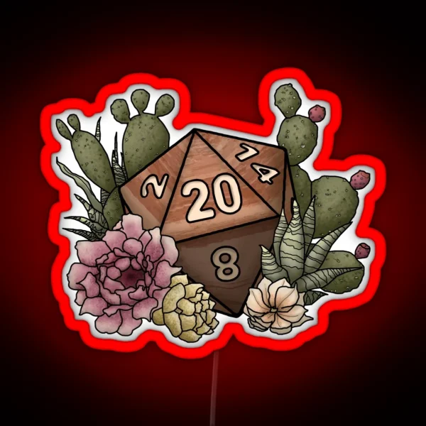 Desert D20 Tabletop Gaming Dice RGB Neon Sign