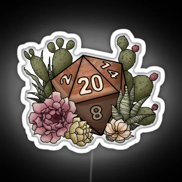 Desert D20 Tabletop Gaming Dice RGB Neon Sign