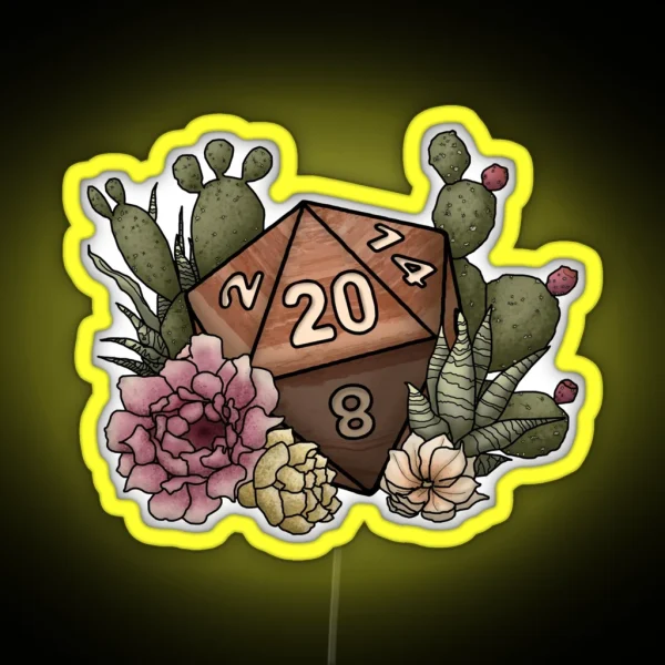 Desert D20 Tabletop Gaming Dice RGB Neon Sign
