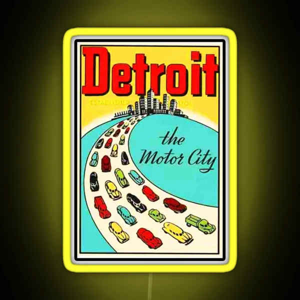 DETROIT MICHIGAN MOTOR CITY POSTCARD Led AND Led RGB Neon Sign