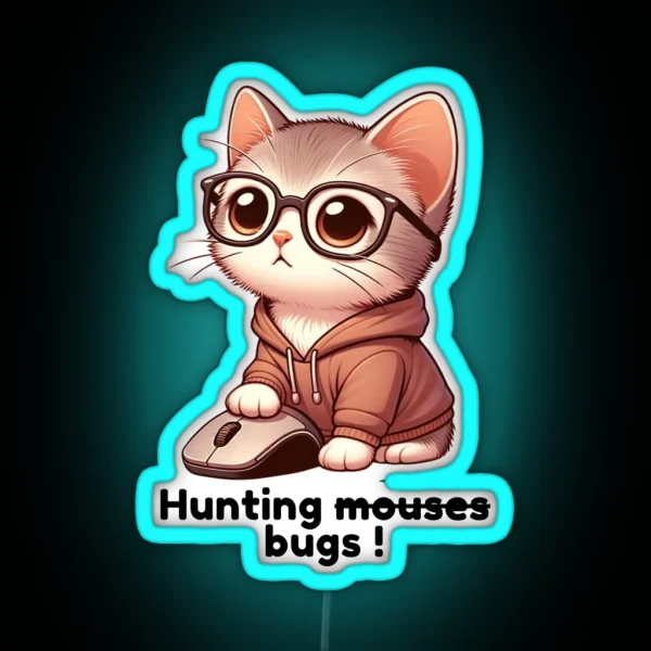 Developer Cat Chasing Mice Bugs RGB Neon Sign