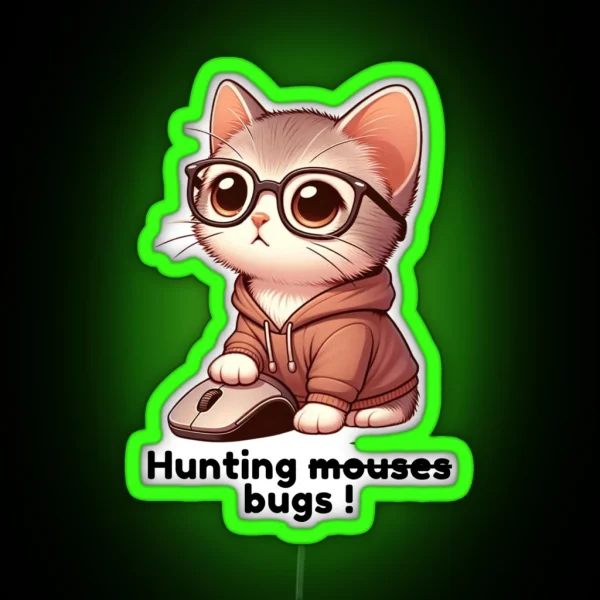 Developer Cat Chasing Mice Bugs RGB Neon Sign