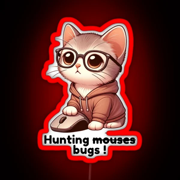 Developer Cat Chasing Mice Bugs RGB Neon Sign