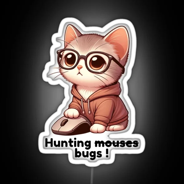 Developer Cat Chasing Mice Bugs RGB Neon Sign