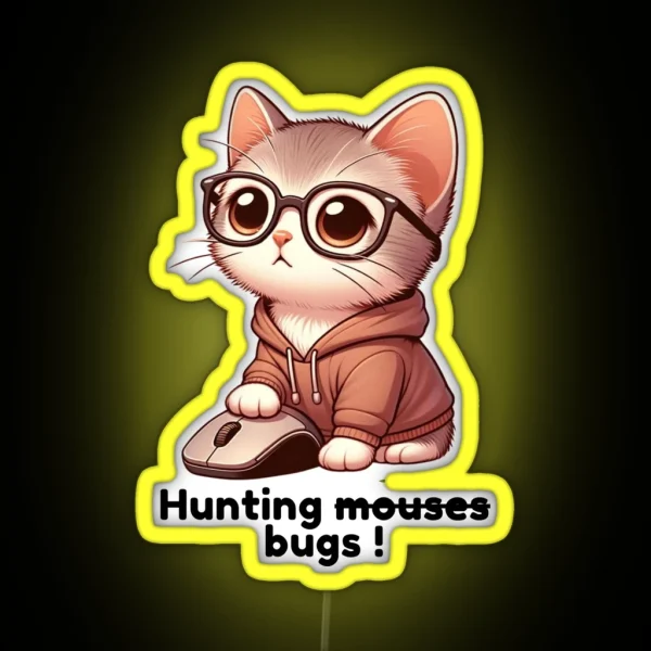 Developer Cat Chasing Mice Bugs RGB Neon Sign