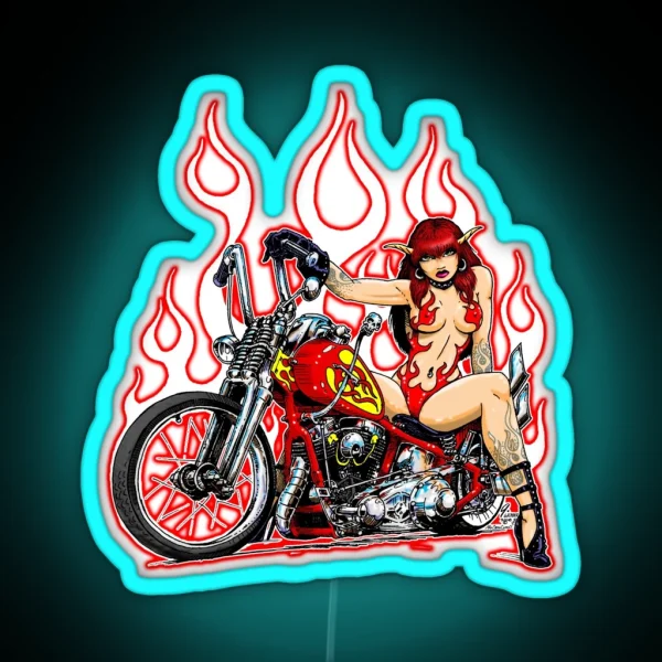 Devil Girl Biker RGB Neon Sign