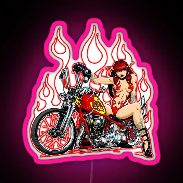 Devil Girl Biker RGB Neon Sign