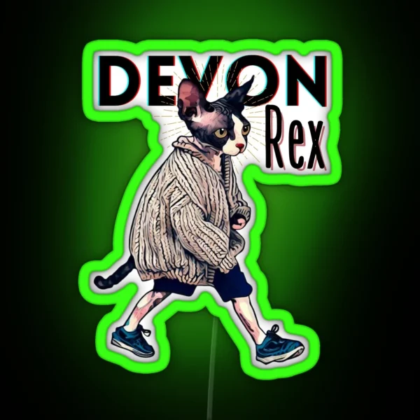 Devon Rex Cat On The Walk RGB Neon Sign