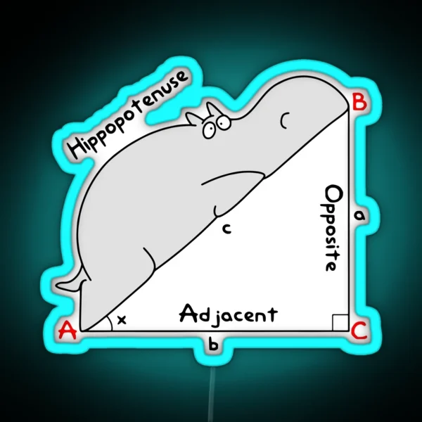 Diagram Hippopotenuse Adjacent Opposite Math Teacher RGB Neon Sign