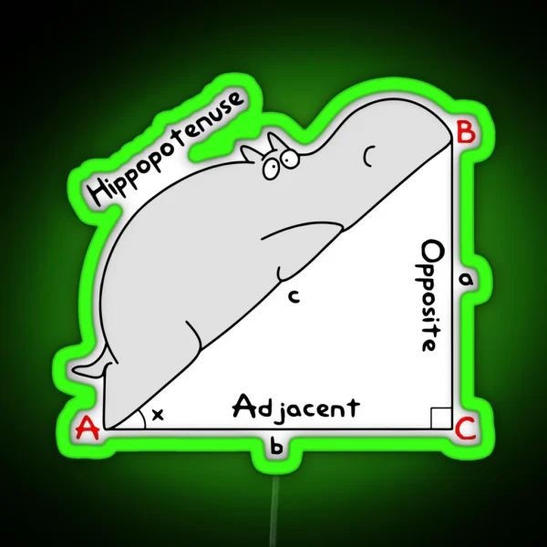 Diagram Hippopotenuse Adjacent Opposite Math Teacher RGB Neon Sign