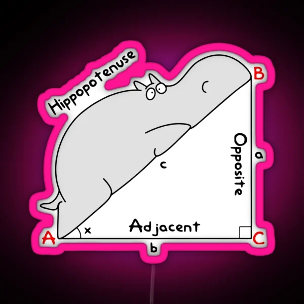 Diagram Hippopotenuse Adjacent Opposite Math Teacher RGB Neon Sign
