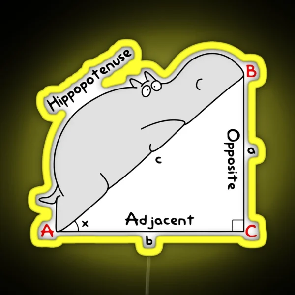 Diagram Hippopotenuse Adjacent Opposite Math Teacher RGB Neon Sign