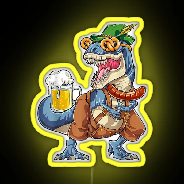 Dinosaur Lederhosen Costume Men T Rex Beer Fest Led RGB Neon Sign