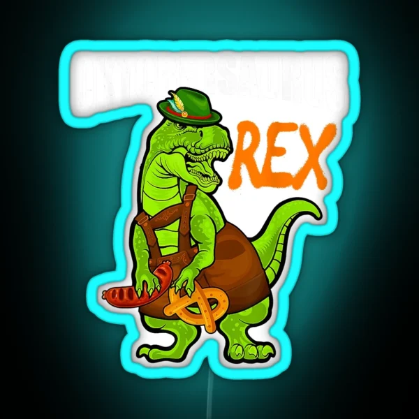 Dinosaur Lederhosen Oktoberfest Costume Cool Bavarian RGB Neon Sign