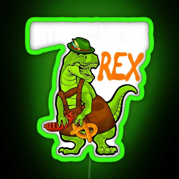 Dinosaur Lederhosen Oktoberfest Costume Cool Bavarian RGB Neon Sign