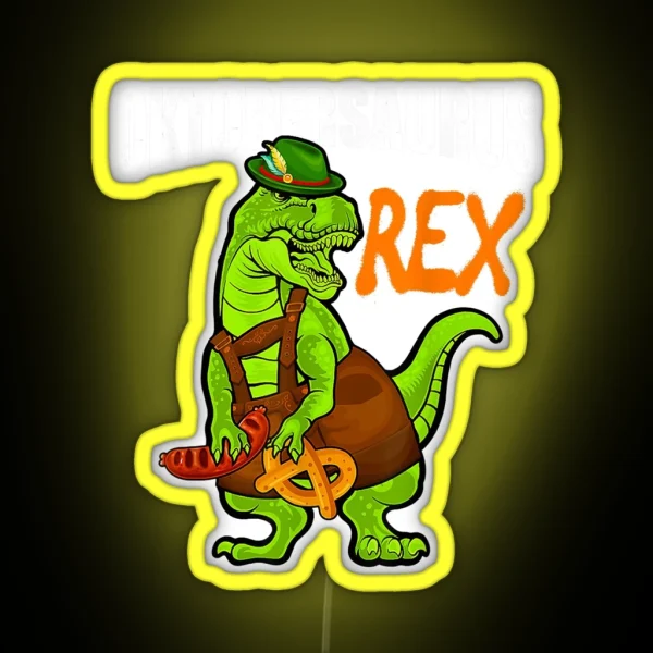 Dinosaur Lederhosen Oktoberfest Costume Cool Bavarian RGB Neon Sign