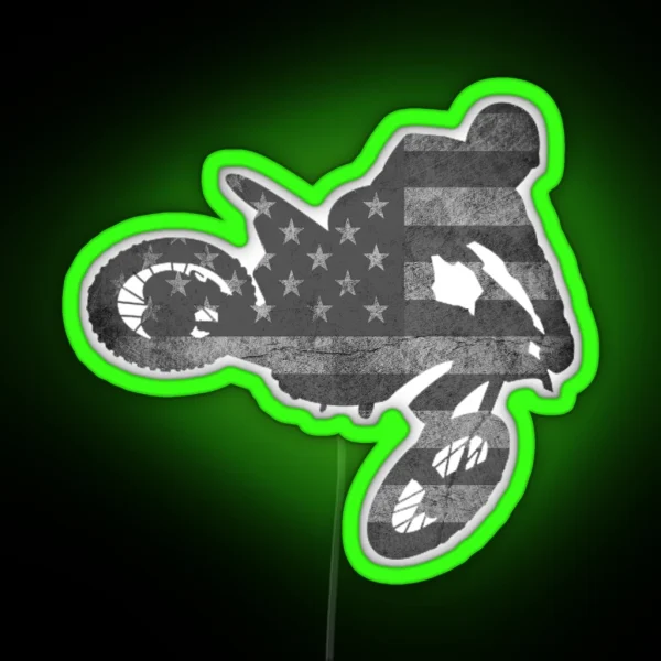 Dirt Bike American Flag Design Motocross Enduro RGB Neon Sign