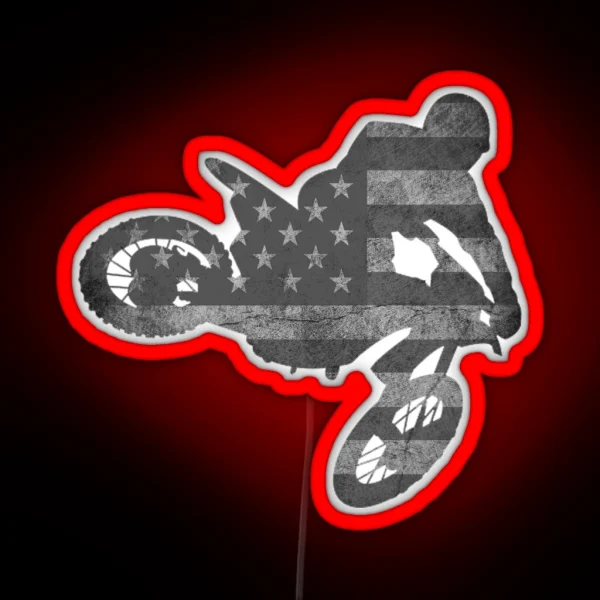 Dirt Bike American Flag Design Motocross Enduro RGB Neon Sign