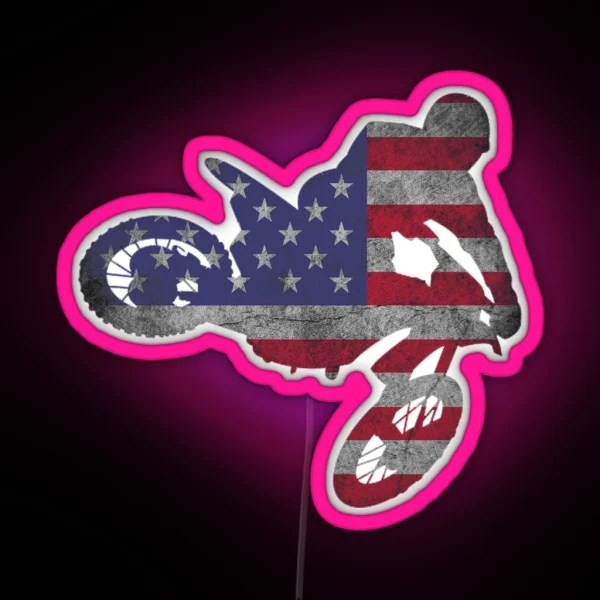 Dirt Bike American Flag Motocross Enduro RGB Neon Sign
