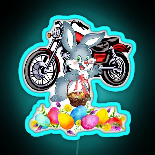 Dirt Bike Easter Rabbit Drive Motorcycle Hunting Eggs RGB Neon Sign