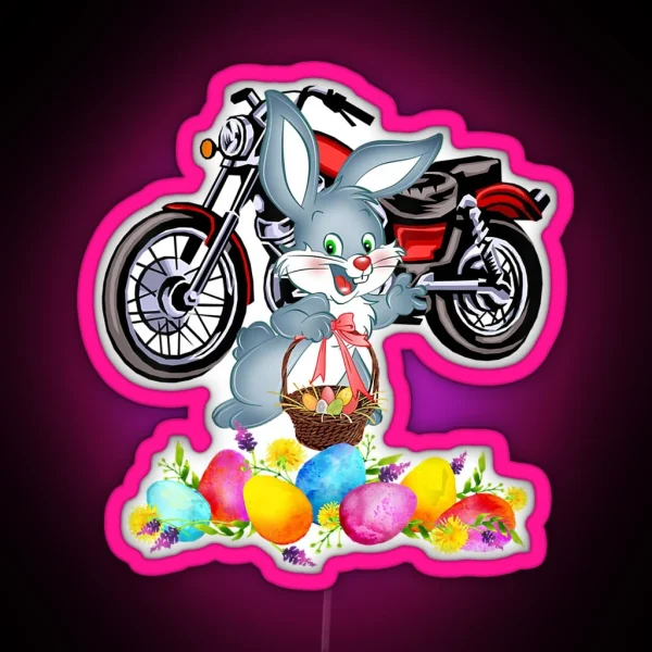 Dirt Bike Easter Rabbit Drive Motorcycle Hunting Eggs RGB Neon Sign