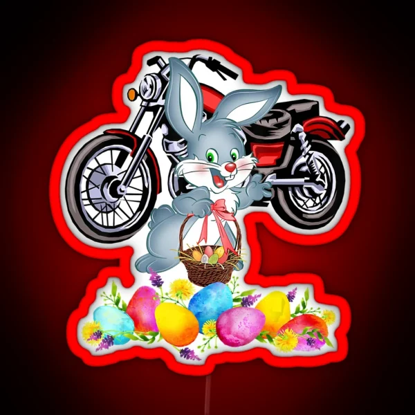 Dirt Bike Easter Rabbit Drive Motorcycle Hunting Eggs RGB Neon Sign