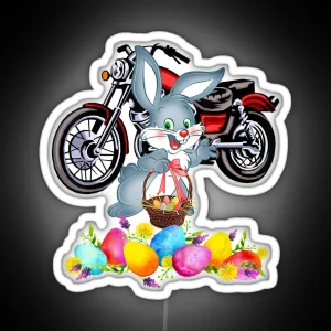 Dirt Bike Easter Rabbit Drive Motorcycle Hunting Eggs RGB Neon Sign