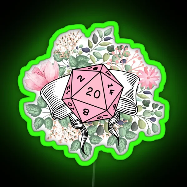 DND FLORAL D20 Pink Dice And Nature RGB Neon Sign