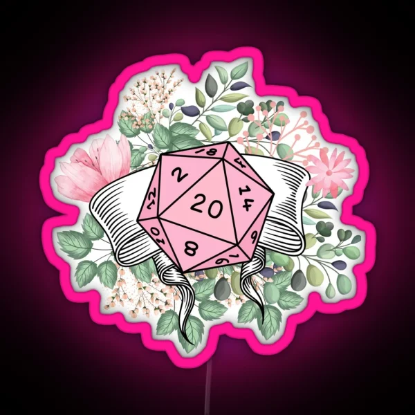 DND FLORAL D20 Pink Dice And Nature RGB Neon Sign