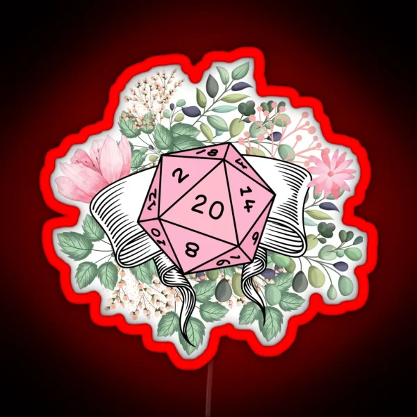 DND FLORAL D20 Pink Dice And Nature RGB Neon Sign