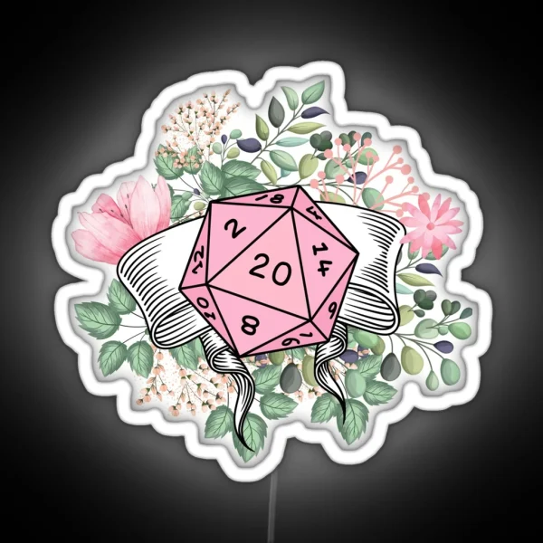 DND FLORAL D20 Pink Dice And Nature RGB Neon Sign