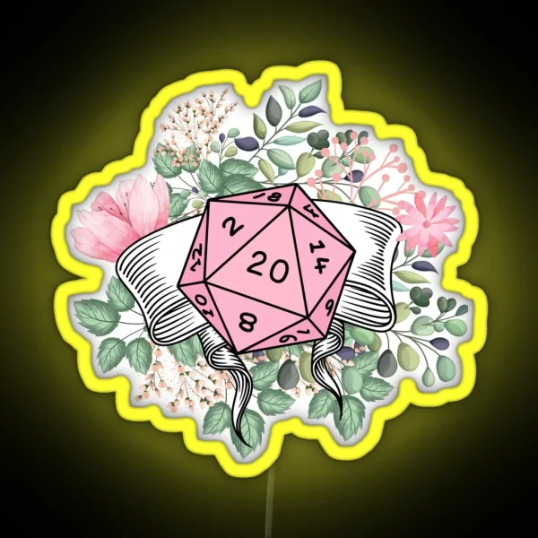 DND FLORAL D20 Pink Dice And Nature RGB Neon Sign
