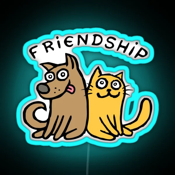 Dog And Cat Friendship Cute Illustration RGB Neon Sign