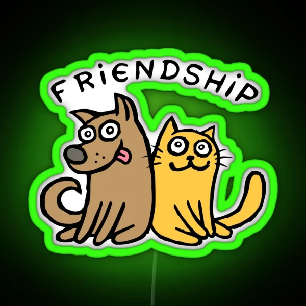 Dog And Cat Friendship Cute Illustration RGB Neon Sign