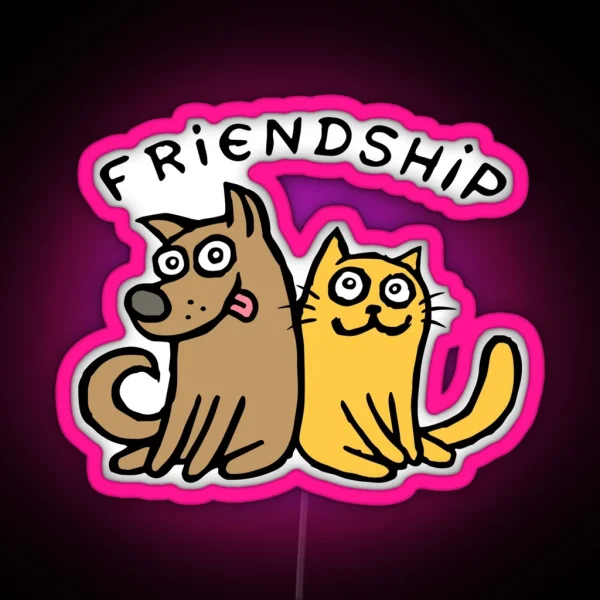 Dog And Cat Friendship Cute Illustration RGB Neon Sign