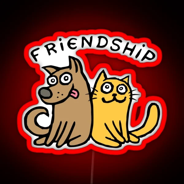 Dog And Cat Friendship Cute Illustration RGB Neon Sign