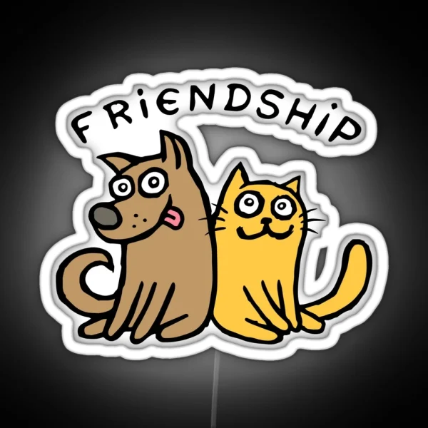 Dog And Cat Friendship Cute Illustration RGB Neon Sign