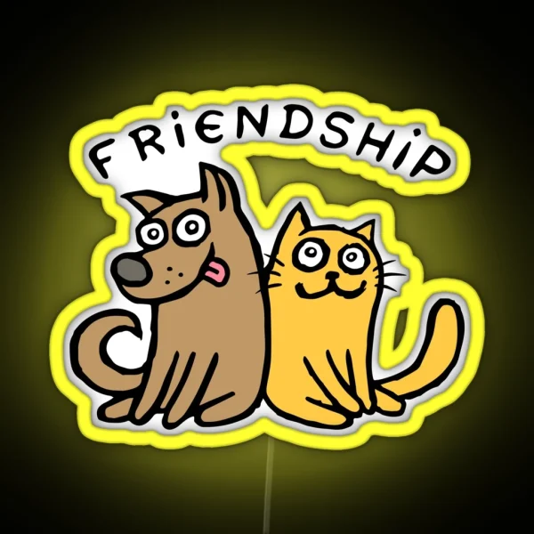 Dog And Cat Friendship Cute Illustration RGB Neon Sign