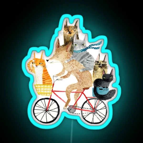 Dog And Cats Cycling RGB Neon Sign