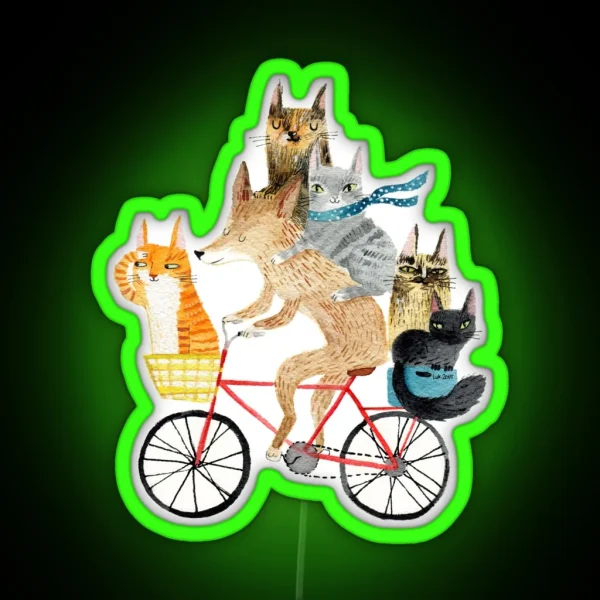 Dog And Cats Cycling RGB Neon Sign