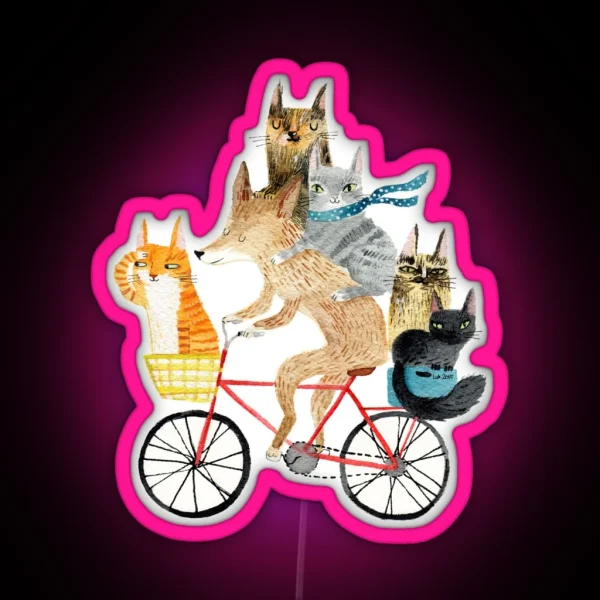 Dog And Cats Cycling RGB Neon Sign