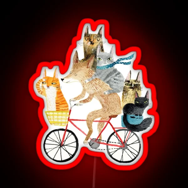 Dog And Cats Cycling RGB Neon Sign