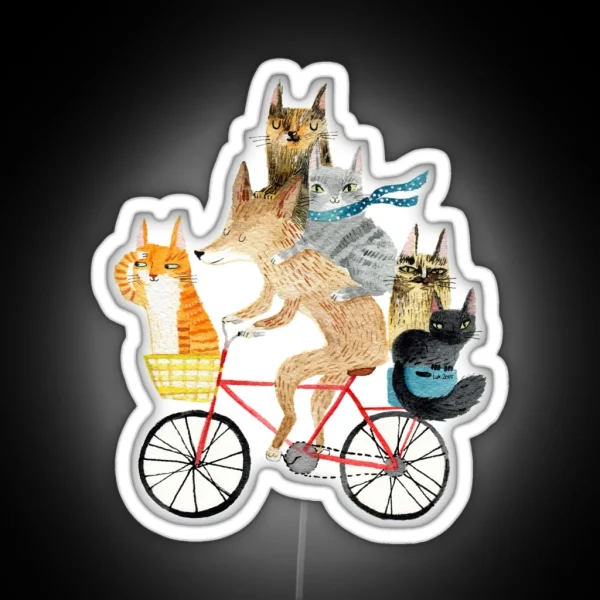 Dog And Cats Cycling RGB Neon Sign
