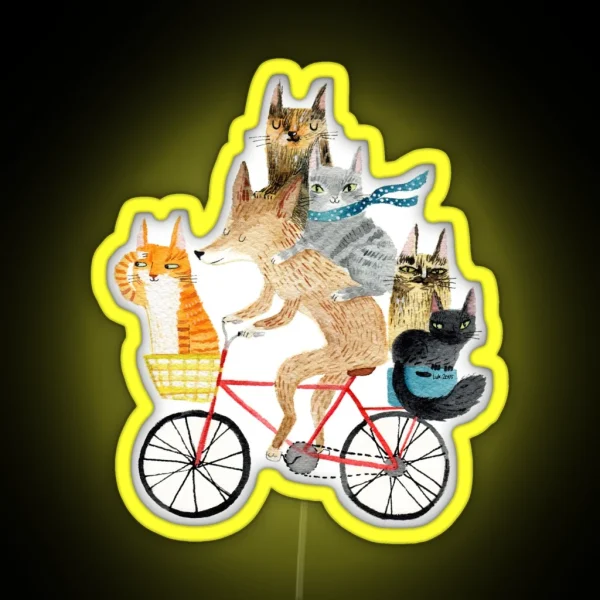 Dog And Cats Cycling RGB Neon Sign