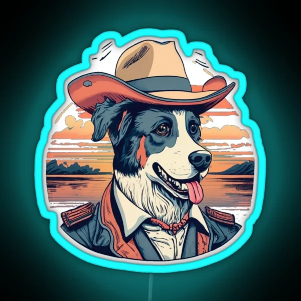 Dog With A Cowboy Hat RGB Neon Sign